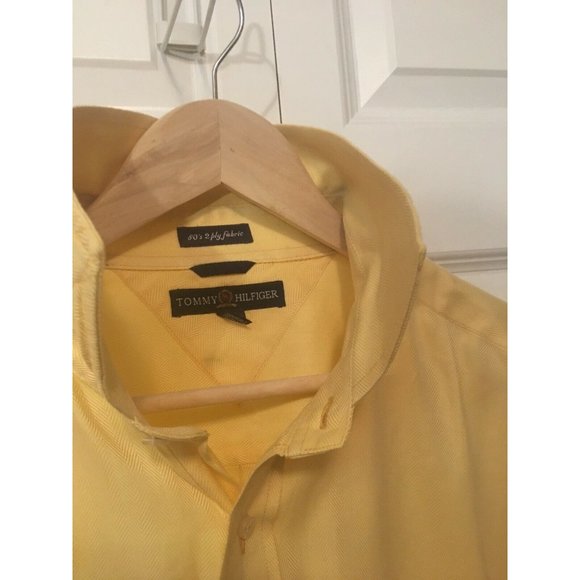 Tommy Hilfiger "80's 2 PLY Fabric Cotton" Yellow Button Front Men’s Sz XL Shirt - Picture 6 of 8
